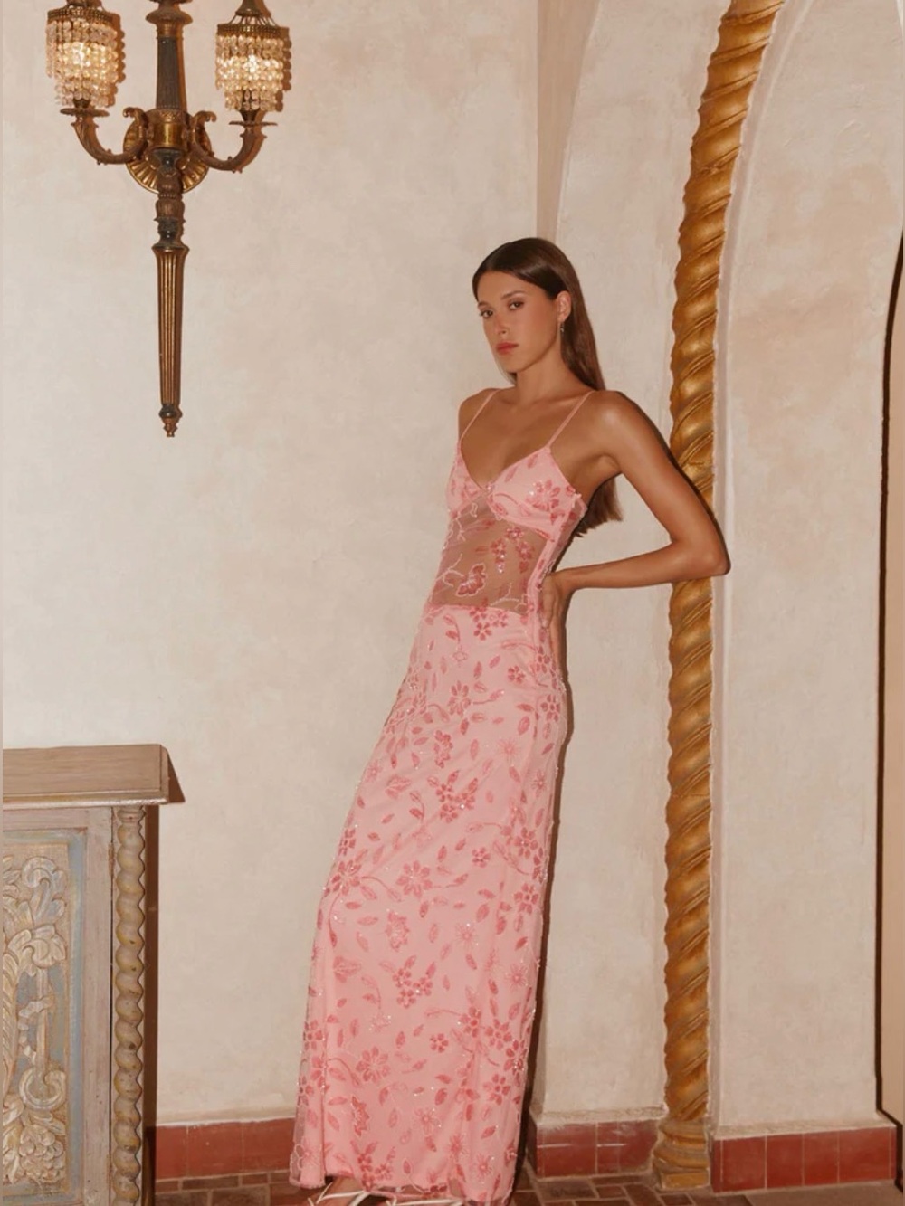 peppermayo Akira Beaded Maxi Dress - Pink Orange . NWT